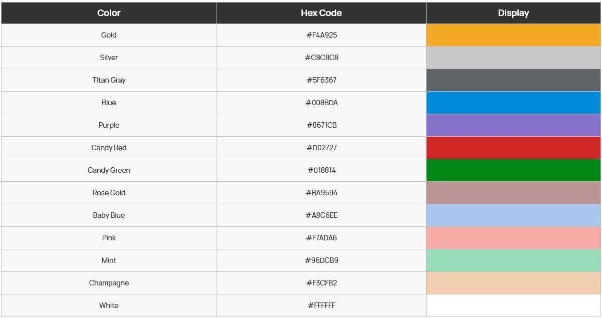 Hex Code Table